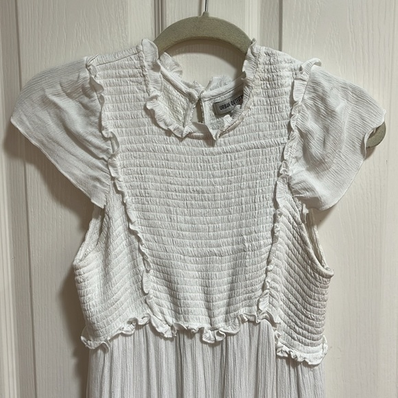 Urban Outfitters UO Sandra Ruffle Midi Maxi Dress Smocked Tiered Gauzy White M - Picture 6 of 14